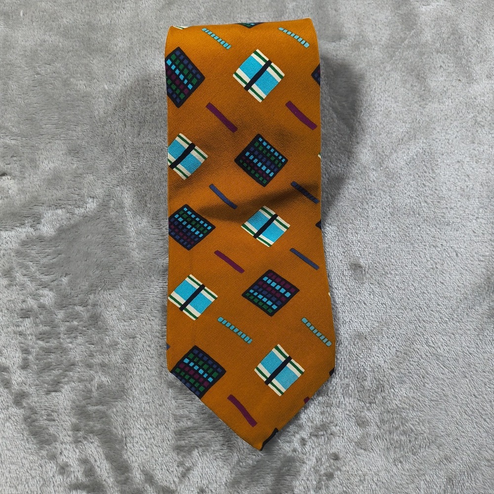 Vintage Liberty Of London Tie Mens 57x3.75 Yellow‎ Blue Geometric Abstract Silk
